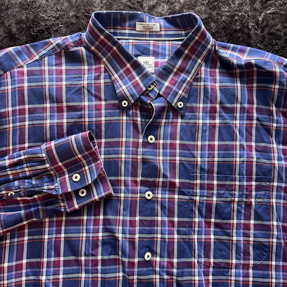 Peter Millar Button Down Shirt‎ Blue Purple Plaid Casual Long Sleeve Mens 2XL